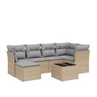 6-delige Loungeset met kussens poly rattan gemengd beige - thumbnail