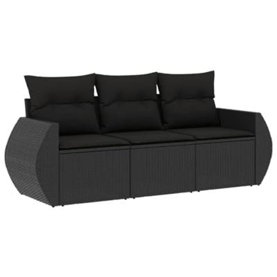 3-delige Loungeset met kussens poly rattan zwart 3-delige Loungeset met kussens poly rattan zwart