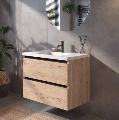 Saqu Gaia voorgemonteerd badmeubel met zwarte greeplijst incl. wastafel 80,5x51,5cm naturel eiken