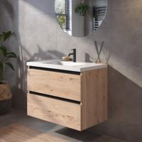 Saqu Gaia voorgemonteerd badmeubel met zwarte greeplijst incl. wastafel 80,5x51,5cm naturel eiken - thumbnail