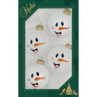 4x Glazen witte glitter kerstballen met sneeuwpop 7 cm - Kerstbal