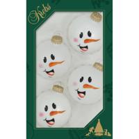 4x Glazen witte glitter kerstballen met sneeuwpop 7 cm - Kerstbal - thumbnail