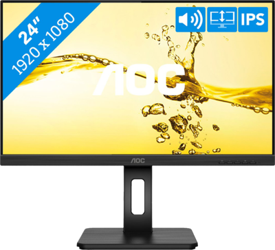 Aoc Monitor, 24P2C, 60 Cm (23,8 Inch), Hdmi, Displayport, Usb-C Docking, Usb Hub, 4 Ms Responstijd, 1920X1080, 75 Hz, Pivot, Zwart