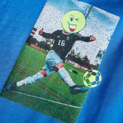 Kindershirt met lange mouwen voetbalspelerprint 92 kobaltblauw