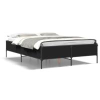Bedframe bewerkt hout metaal zwart 160x200 cm - thumbnail