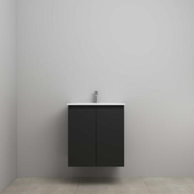On-Line Onderkast - 60 cm - Voorgemonteerd - Greeploos 2 Deuren - Porseleinen Wastafel - 1 Kraangat - Mat Zwart