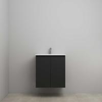 On-Line Onderkast - 60 cm - Voorgemonteerd - Greeploos 2 Deuren - Porseleinen Wastafel - 1 Kraangat - Mat Zwart - thumbnail