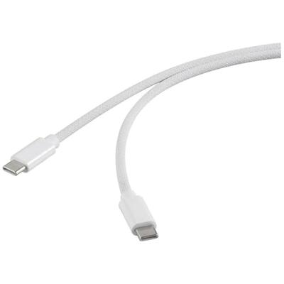 Renkforce USB-kabel USB 2.0 USB-C stekker, USB-C stekker 1.00 m Wit Met magnetische opwikkeling, Stoffen mantel RF-6437918