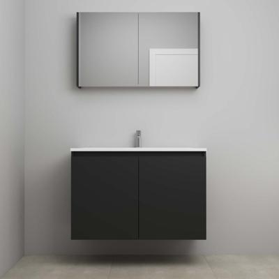 On-Line Badkamermeubelset - 100 cm - Bouwpakket - Greeploos 2 Deuren - Acryl Wastafel - 1 Kraangat - Spiegelkast - Mat Zwart