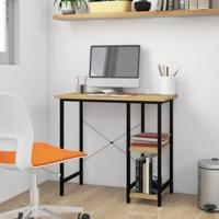 VidaXL Computerbureau 80x40x72 cm mdf metaal zwart lichteikenkleurig - thumbnail