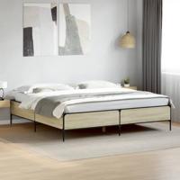 Bedframe bewerkt hout metaal sonoma eikenkleurig 200x200 cm - thumbnail