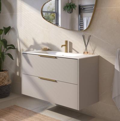 Saqu Lima badmeubel incl. keramische wastafel 100x46x61cm mat greige - messing greep