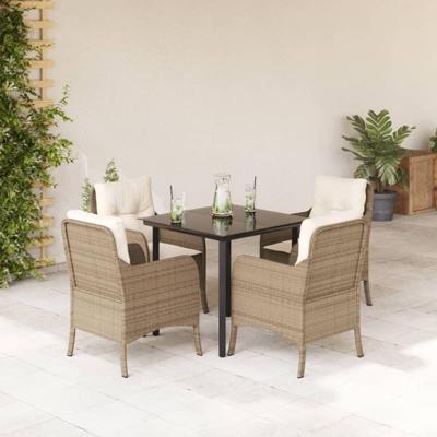 5-delige Tuinset met kussens poly rattan beige