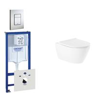 QeramiQ Salina Toiletset - inbouwreservoir - spoelrandloos - wandcloset - softclose - bedieningsplaat verticaal/horizontaal RVS 0729205/0720026/sw96855/sw96857/ - thumbnail