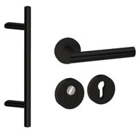 Hardbrass Voordeurset rond 3-delig met greep schuin SKG3 met kerntrekbeveiliging - zwart - thumbnail