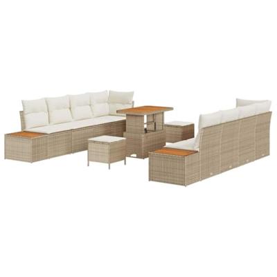 11-delige Tuinbankenset met kussens poly rattan acacia beige