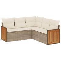 5-delige Loungeset met kussens poly rattan beige - thumbnail