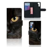 OPPO A91 | Reno3 | Telefoonhoesje | Met pasjeshouder | Zwarte Kat - thumbnail