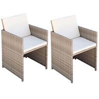 VidaXL Tuinstoelen 2 st met kussens poly rattan beige - thumbnail