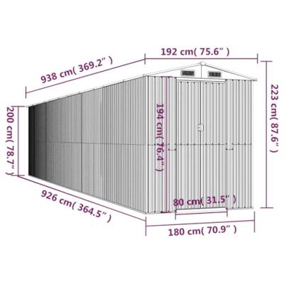 Tuinschuur 192x938x223 cm gegalvaniseerd staal lichtgrijs