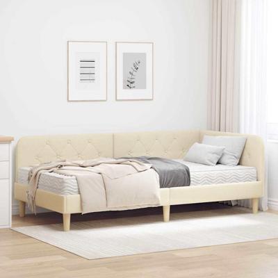 Hoekbedframe met matras met hoofdeinde Crème 100 x 200 cm Stof