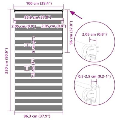 VidaXL Zebra rolgordijn 100x230 cm stofbreedte 95,9 cm donkergrijs VidaXL Zebra rolgordijn 100x230 cm stofbreedte 95,9 cm donkergrijs