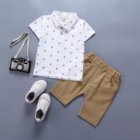 Boy Print Polo Shirt + Shorts Set Size:100cm(White) - thumbnail