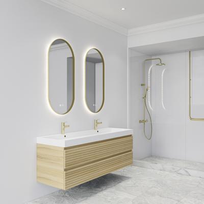 Spiegel Gliss Design Aura 50x100cm Mat Goud Ovaal Met LED Verlichting & Geintegreerde Spiegelverwarming Spiegel Gliss Design Aura 50x100cm Mat Goud Ovaal Met LED Verlichting & Geintegreerde Spiegelverwarming