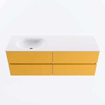 MONDIAZ VICA 140cm badmeubel onderkast Ocher 4 lades. Wastafel MOON links zonder kraangat, kleur Talc.
