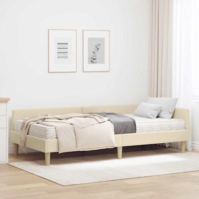 Hoekbedframe met Matras Anders met hoofdeinde 2 pcs Crème Stof