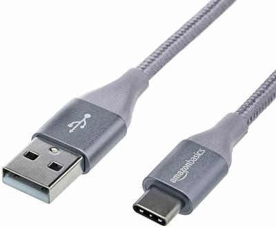 Amazon Basics Aansluitkabel, USB-C naar USB-A, USB 2.0 standaard, dubbel gevlochten nylon, 3 m, donkergrijs