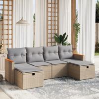 6-delige Loungeset met kussens poly rattan gemengd beige - thumbnail