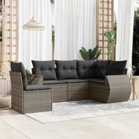 5-delige Loungeset met kussens poly rattan grijs - thumbnail