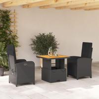 3-delige Tuinset met kussens poly rattan zwart - thumbnail