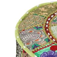 Poef patchwork rond handgemaakt 40x20 cm katoen groen - thumbnail
