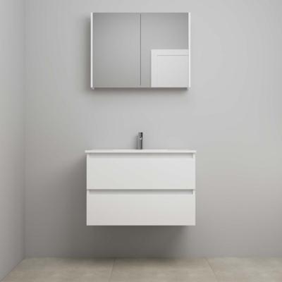 On-Line Badkamermeubelset - 80 cm - Voorgemonteerd - Porseleinen Wastafel - 1 Kraangat - Spiegelkast - Hoogglans Wit