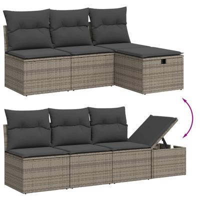 7-delige Loungeset met kussens poly rattan grijs - thumbnail