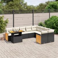 10-delige Loungeset met kussens poly rattan zwart - thumbnail