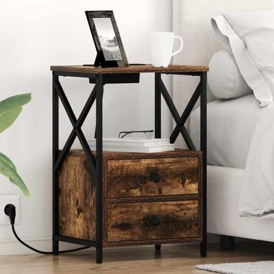 Nachtkastje met Oplaadstation Gerookt eiken Bewerkt hout