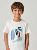 Jongensshirt met motief in omkeerbare pailletten Basics ecru - thumbnail