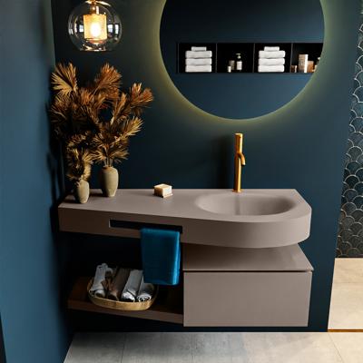 MONDIAZ RIVA 120cm badmeubel onderkast / planchet kleur Smoke met 1 lade. Wastafel DULCET rechts 1 kraangat kleur Smoke.