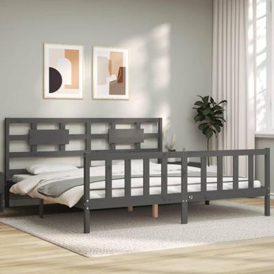 Bedframe met hoofdbord massief hout grijs 200x200 cm