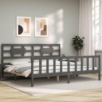 Bedframe met hoofdbord massief hout grijs 200x200 cm - thumbnail