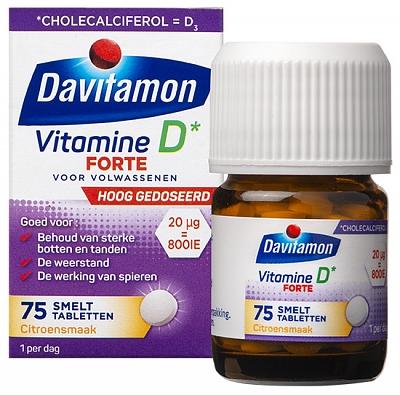 Davitamon Vitamine D3 forte smelttablet 75 Tabletten Davitamon Vitamine D3 forte smelttablet 75 Tabletten