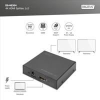 Digitus DS-46304 2 poorten HDMI-splitter 3D-weergave mogelijk, Met metalen behuizing 4096 x 2160 Pixel Zwart - thumbnail