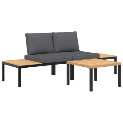 3-delige Loungeset met kussens aluminium zwart