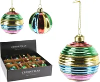 KERSTBAL GLAS 8CM regenboog kleuren - thumbnail