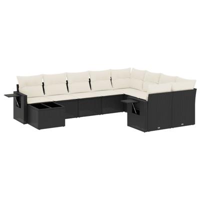 10-delige Loungeset met kussens poly rattan zwart - thumbnail