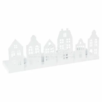 Waxinelichthouder Huisjes Metaal Wit