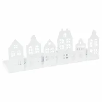 Waxinelichthouder Huisjes Metaal Wit - thumbnail